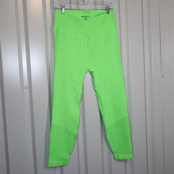SHEFIT Womens Full Length Seamless Leggings Neon Green Size 2Luxe (18) 140025 - Picture 1 of 6